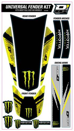 15-40-101 Dcor Universal Fender Trim Decals - Monster Yellow Motorcycle Dirt Bike