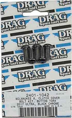 3325043 Drag Specialties 201277 Clutch Cover Torx Bolt Kit Smooth Black Chrome #3325043