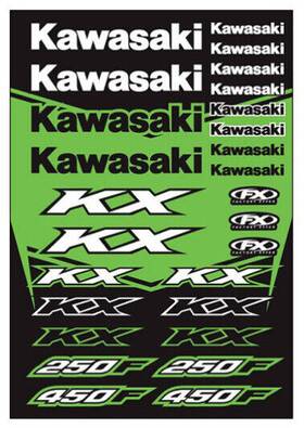 22-68130 Factory Effex Oem Sticker Sheets Black Green White Kawasaki Kx Decal