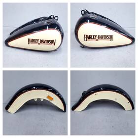 61426-90uy Harley-davidson Heritage Classic Flstc Painted Tins Set Black And Creme