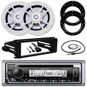 Kmrd378bt-kfc1633mrw-99-9600 Kenwood-metra-enrock 1-din Marine Bluetooth Cd Receiver With Kit 2x 6.5 Inch Speakers Adapters