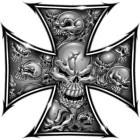 Rc00062 Lethal Threat Iron Cross Skulls Mini Sticker -