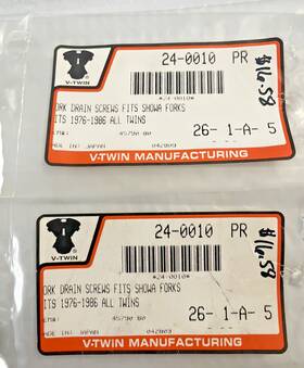 24-0010 V-twin Manufacturing Fork Drain Screws 2 Pairs Fits Showa Forks 1976-1986 All Twins