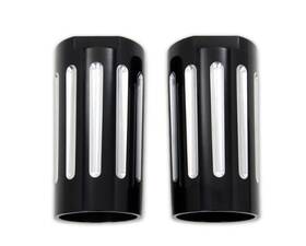 24-1173 V-twin Manufacturing Black Fork Slider Cover Set With Chrome Strip Fits Harley-davidson