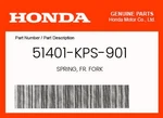 Honda Genuine Spring, Fr. Fork 51401-KPS-901. Fixed Price $22.95.