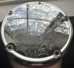 Custom Hand Engraved Harley Davidson Derby Cover (chrome). Fixed Price $155.00.