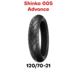 New Shinko 005 Advance Motorcycle Tire Front 120/70-21". Fixed Price $102.95.