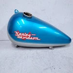 Harley Shovelhead Left Side Split Tank Aftermarket Paint Silver And Aqua. Fixed Price $150.00.