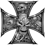 Lethal Threat Iron Cross Skulls Mini Sticker - RC00062. Fixed Price $10.99.